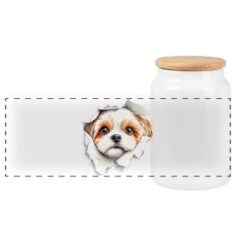 Shih Tzu - Panorama Keksdose mit Holzdeckel - Weiß - Vorne