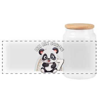 7e anniversaire Panda Bear Arc-en-ciel Doux Mignon - Boîte à biscuits avec couvercle en bois - blanc - Devant