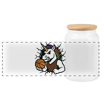 Unicorn Basketball Mascot Breaking Through - Panoramic Cookie Jar with Wooden Lid - white - Front