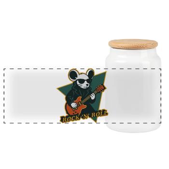 Maus mit Gitarre Cooles Cartoon - Panorama Keksdose mit Holzdeckel - Weiß - Vorne