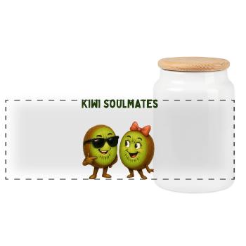 Duo d’âmes sœurs kiwi - Boîte à biscuits avec couvercle en bois - blanc - Devant