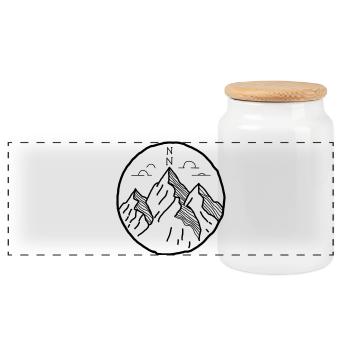 Motif extérieur des montagnes en dessin - Boîte à biscuits avec couvercle en bois - blanc - Devant