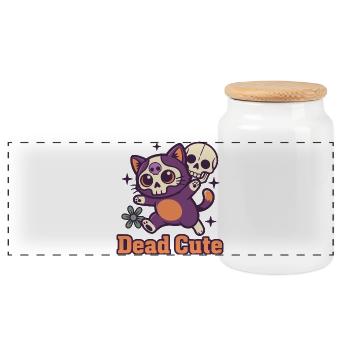 Dead Cute Katzen-Skelett - Panorama Keksdose mit Holzdeckel - Weiß - Vorne