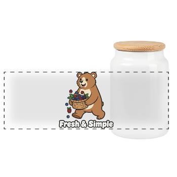 Illustration de l’ours panier aux baies - Boîte à biscuits avec couvercle en bois - blanc - Devant