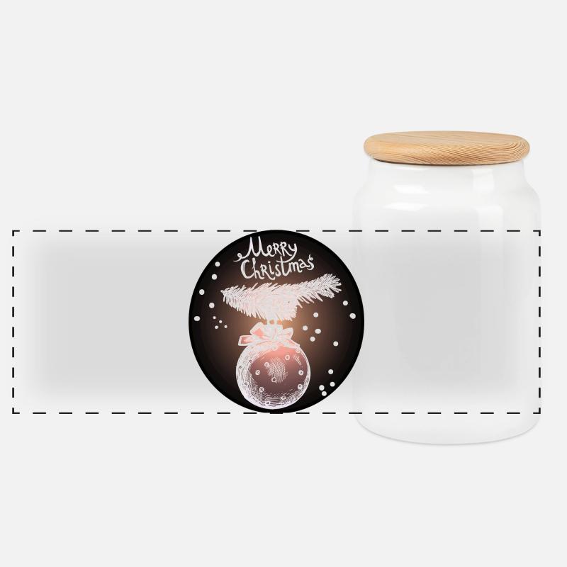 Weihnachtskugel mit Tannenzweig - Panorama Keksdose mit Holzdeckel - Weiß