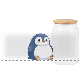 Cute chubby cartoon penguin sitting chubby - Panoramic Cookie Jar with Wooden Lid - white - Front