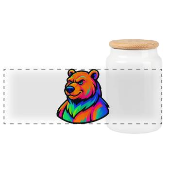 Bear Grizzly Comic - Panoramic Cookie Jar with Wooden Lid - white - Front