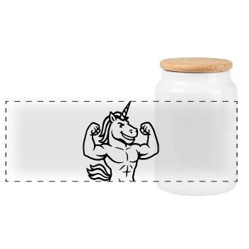 Minimal Line Art Unicorn Mascot Black Outline - Panoramic Cookie Jar with Wooden Lid - white - Front