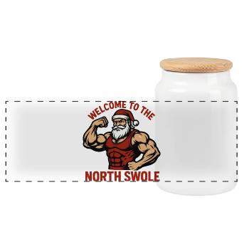 Willkommen im North Swole Funny Christmas Workout - Panorama Keksdose mit Holzdeckel - Weiß - Vorne