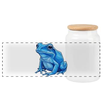 Geometrischer Blauer Frosch - Panorama Keksdose mit Holzdeckel - Weiß - Vorne