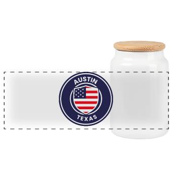 Austin Texas Shield Emblem - Panoramic Cookie Jar with Wooden Lid - white - Front