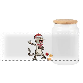 Chat de Noël - Boîte à biscuits avec couvercle en bois - blanc - Devant