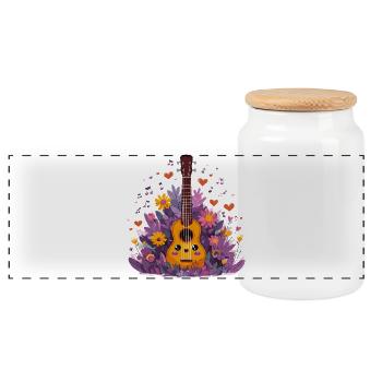 Blühendes Ukulele-Combo - Panorama Keksdose mit Holzdeckel - Weiß - Vorne