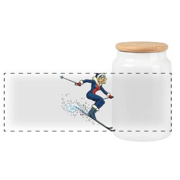 Woman on ski in the snow - Panoramic Cookie Jar with Wooden Lid - white - Front