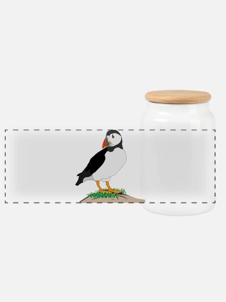 Puffin Print - Panorama Keksdose mit Holzdeckel - Weiß