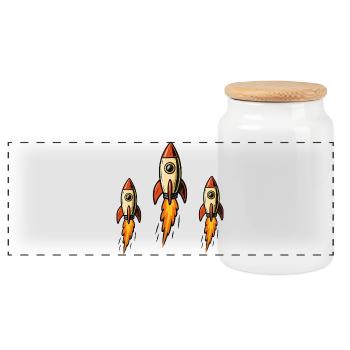 Three missiles - Panoramic Cookie Jar with Wooden Lid - white - Front
