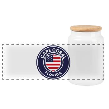 Cape Coral Florida Flag Crest - Panoramic Cookie Jar with Wooden Lid - white - Front