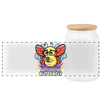 Design papillon antisocial pour introvertis - Boîte à biscuits avec couvercle en bois - blanc - Devant