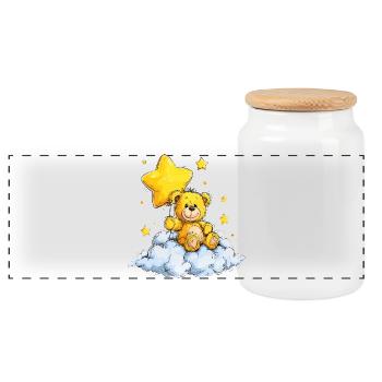 Star Bear on Cloud – Cuddle Dream - Panoramic Cookie Jar with Wooden Lid - white - Front