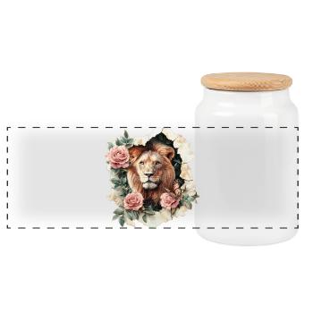 Lion - Boîte à biscuits avec couvercle en bois - blanc - Devant