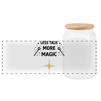 Less Talk More Magic – Zauber Spruch Shirt - Panorama Keksdose mit Holzdeckel - Weiß - Vorne