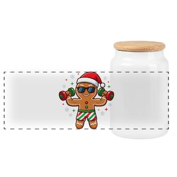 Élève en fitness de l’Homme en pain d’épices de Noël - Boîte à biscuits avec couvercle en bois - blanc - Devant