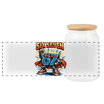 Zahl 67 Six Seven Süß Meme Geschenk - Panorama Keksdose mit Holzdeckel - Weiß - Vorne