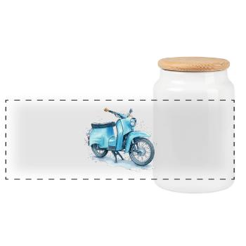 Blue East German moped Schwalbe watercolor cult design - Panoramic Cookie Jar with Wooden Lid - white - Front
