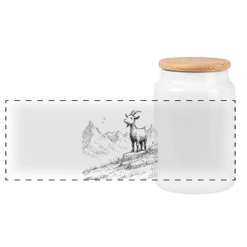 Alpine Peaks with Goat - Panoramic Cookie Jar with Wooden Lid - white - Front