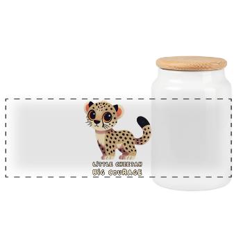 Little Cheetah, Great Courage - Panoramic Cookie Jar with Wooden Lid - white - Front