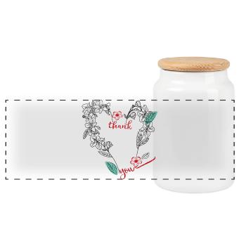 Thank you heart - Panoramic Cookie Jar with Wooden Lid - white - Front