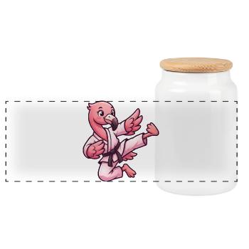 Süßer Flamingo Karate Cartoon Kampfsport Tritt - Panorama Keksdose mit Holzdeckel - Weiß - Vorne