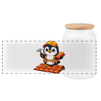 Cute Penguin Mason Construction Worker Construction Site Handwer - Panoramic Cookie Jar with Wooden Lid - white - Front