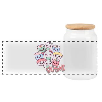 Kawaii Sushi Parade - Panoramic Cookie Jar with Wooden Lid - white - Front