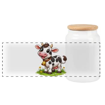 Cow with bells on pasture - Panoramic Cookie Jar with Wooden Lid - white - Front