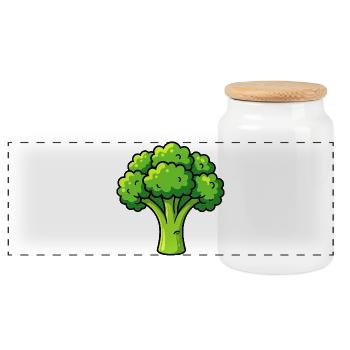 Broccoli - Panoramic Cookie Jar with Wooden Lid - white - Front