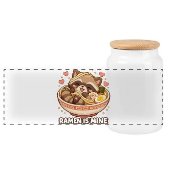 Ramen Nouilles au raton laveur - Boîte à biscuits avec couvercle en bois - blanc - Devant