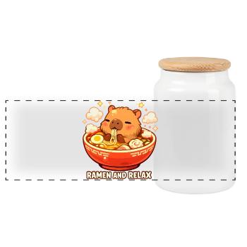 Ramen and Relax - Panoramic Cookie Jar with Wooden Lid - white - Front