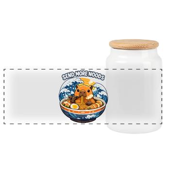Capybara envoie des nouilles Ramen - Boîte à biscuits avec couvercle en bois - blanc - Devant