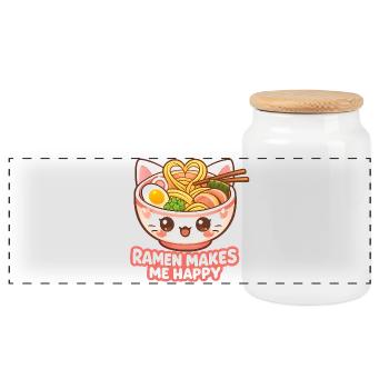 Kawaii Katzen Ramen Nudeln Japan Retro Ukiyo-E - Panorama Keksdose mit Holzdeckel - Weiß - Vorne