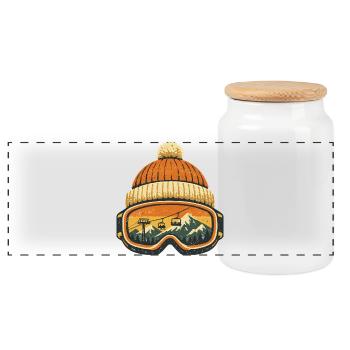 Skieur Sports d’hiver Après Ski Beanie Ski Goggles - Boîte à biscuits avec couvercle en bois - blanc - Devant
