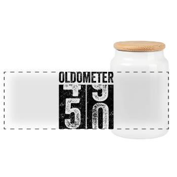 Oldometer 50 Vintage Geburtstags  - Panorama Keksdose mit Holzdeckel - Weiß - Vorne