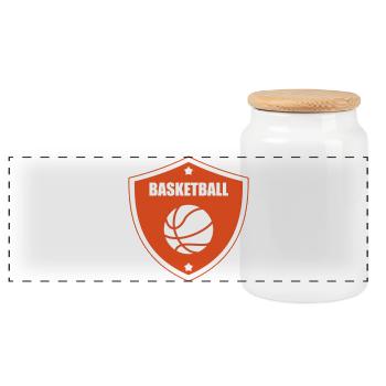 Basketball / Basketball / Basktet-Ball / Sport - Panorama Keksdose mit Holzdeckel - Weiß - Vorne