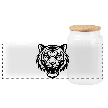 Tiger - Wild animals - Panoramic Cookie Jar with Wooden Lid - white - Front