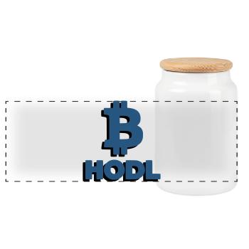 Bitcoin HODL Logo Lettering Crypto - Panoramic Cookie Jar with Wooden Lid - white - Front