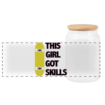This Girl Got Skills - Panoramic Cookie Jar with Wooden Lid - white - Front