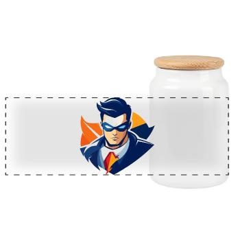 Mask Hero Suit Business Superhero Icon Graphic - Panoramic Cookie Jar with Wooden Lid - white - Front