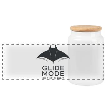 GLIDE MODE – minimalist manta ray silhouette - Panoramic Cookie Jar with Wooden Lid - white - Front