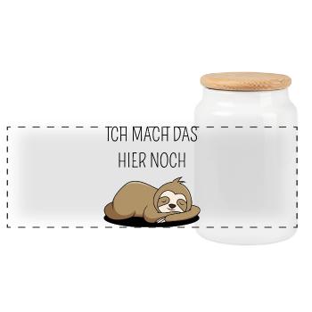 Lustiges Faultier-Shirt "Ich mach das hier noch" - Panorama Keksdose mit Holzdeckel - Weiß - Vorne