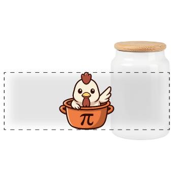 Cute Chicken in Pot with Pi Symbol Fun - Panoramic Cookie Jar with Wooden Lid - white - Front